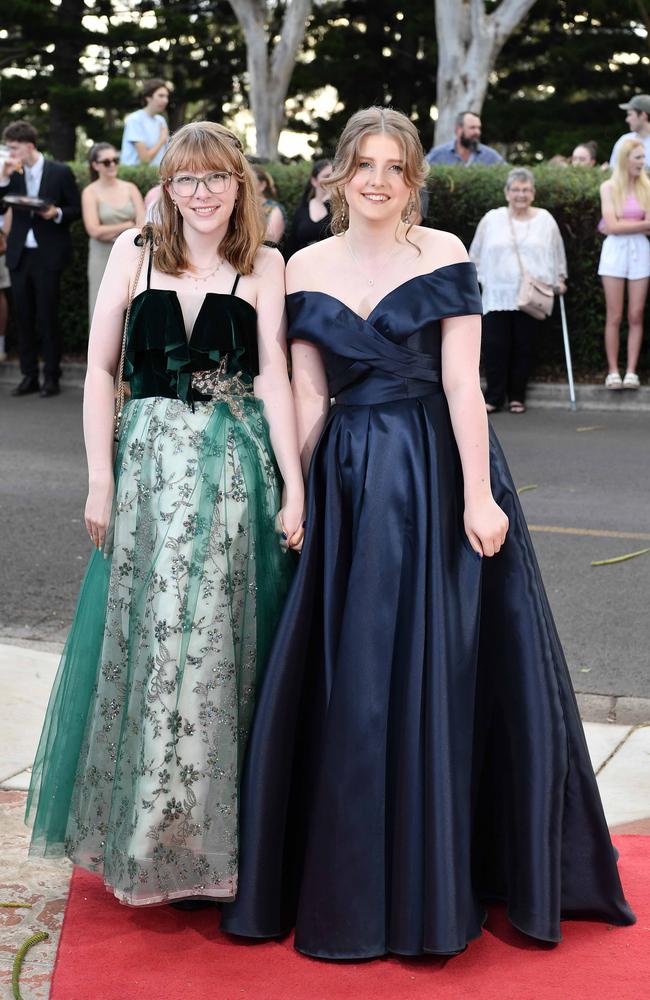 Lily Burlee and Adele Smith at Centenary Heights State High School formal. Picture; Patrick Woods.