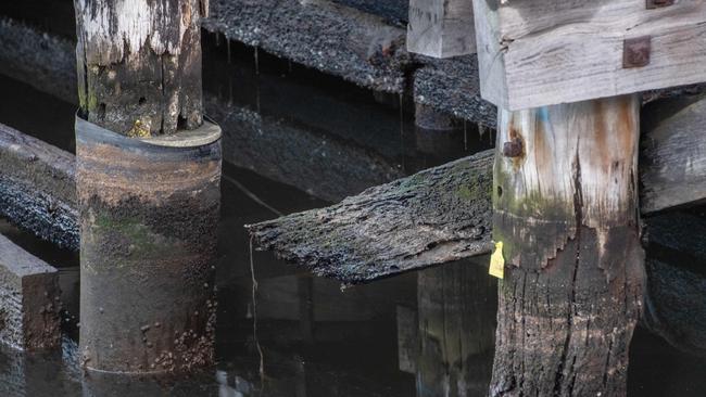 Parts of the damaged pier. Picture: Jason Edwards