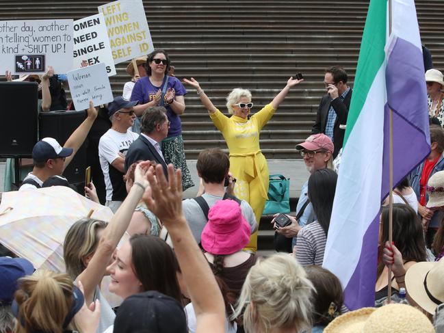 Protesters gather around Keen-Minshull in Melbourne. Picture: David Crosling