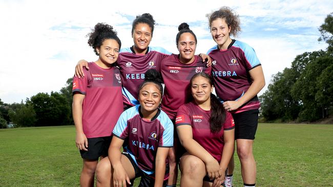 Front: (L-R) Tyesha Mikaio, 17, Lyllian Mikaio, 18. Back: Chante Temara, 18, Zahara Temara, 21, Tazmin Gray, 23, and Chelsea Lenarduzzi, 23. Picture: Tim Marsden