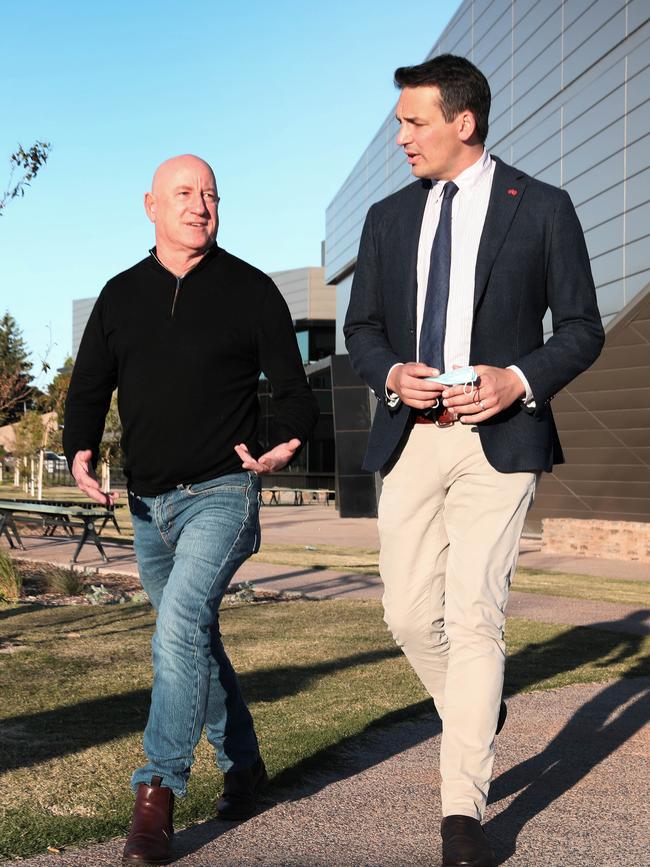 Local MP Eddie Hughes and the Minister for Education Blair Boyer, after meeting with the school’s Principal on Wednesday. Picture Dean Martin