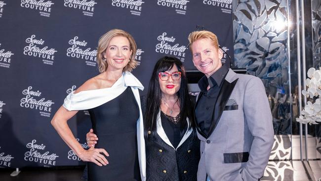 Melissa Downes, Sonia Stradiotto and Damien Anthony-Rossi at Gold Coast fashion designer Sonia Stradiotto's Couture sold-out runway event for Carers Foundation Australia, Thursday March 24, 2023. Picture: Supplied.