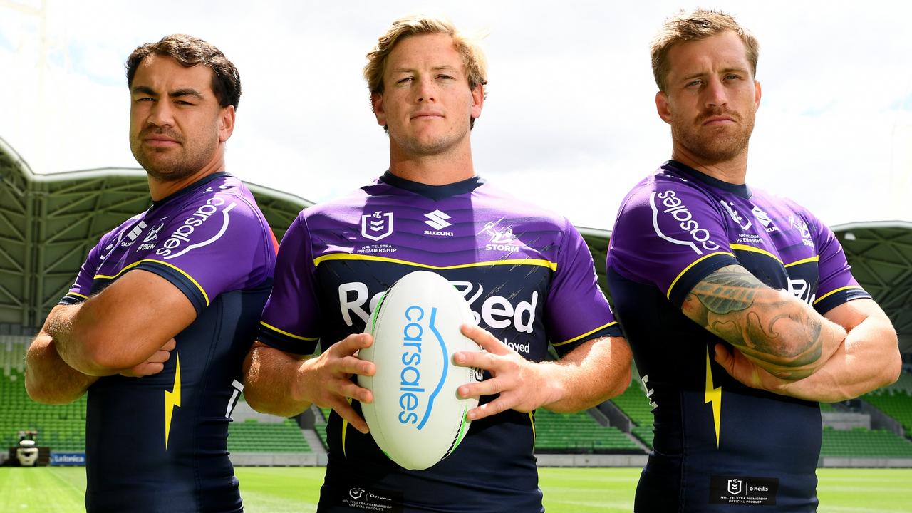 Captain Harry Grant, flanked by his deputies Jahrome Hughes and Cameron Munster. Picture: Josh Chadwick/Getty Images