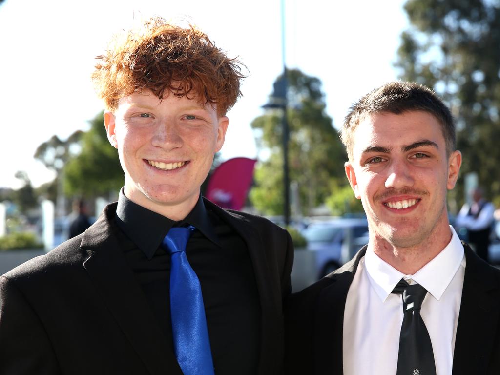 Geelong High graduation at GMHBA Stadium. Ty Whitford and Tallan Smith. Picture: Mike Dugdale