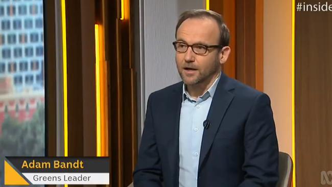 Greens Leader Adam Bandt appears on Insiders. Picture: ABC via NCA NewsWire