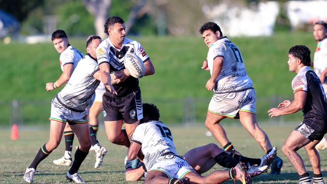 Tyrhys Brown offloading the ball. Picture: DC Sports Photography