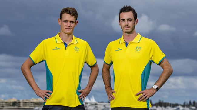 Australian Commonwealth Games men’s triathlon representatives Luke Willian and Jake Birtwhistle. Picture: Jerad Williams