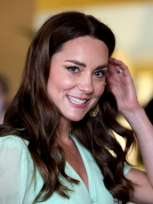 Catherine the Duchess of Cambridge arrives to attend a special combined school assembly at Sybil Strachan Primary School the Bahamas. Picture: Getty.