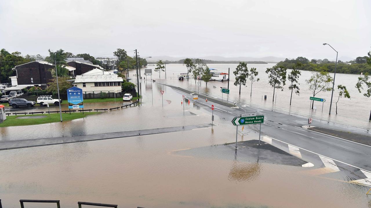 Bradman Ave remains closed as residents prepare for more rain and heavy flooding to hit the Sunshine Coast. Picture: Patrick Woods.