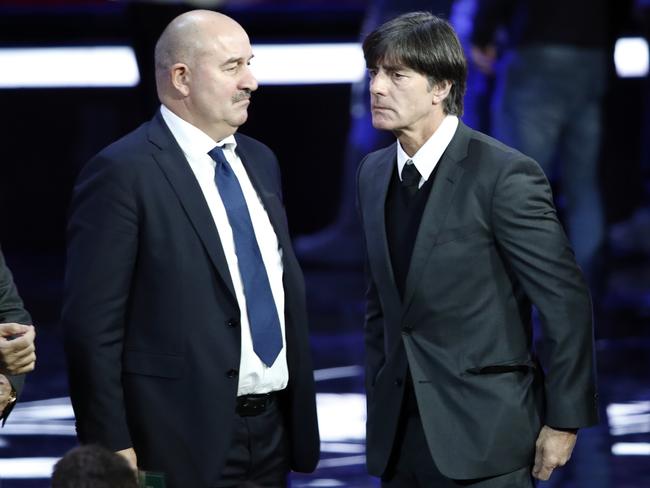 Russia’s coach Stanislav Cherchesov with Germasn counterpart Joachim Loew.