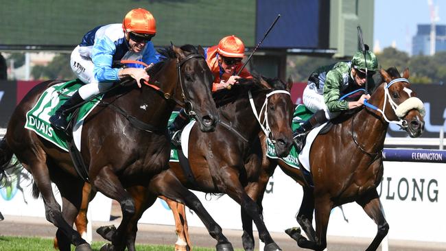 Spanish Mission (right) is topweight for Melbourne Cup and Caulfield Cup favourite Duais (left) was given 55.5kg. Picture: Vince Caligiuri-Getty Images