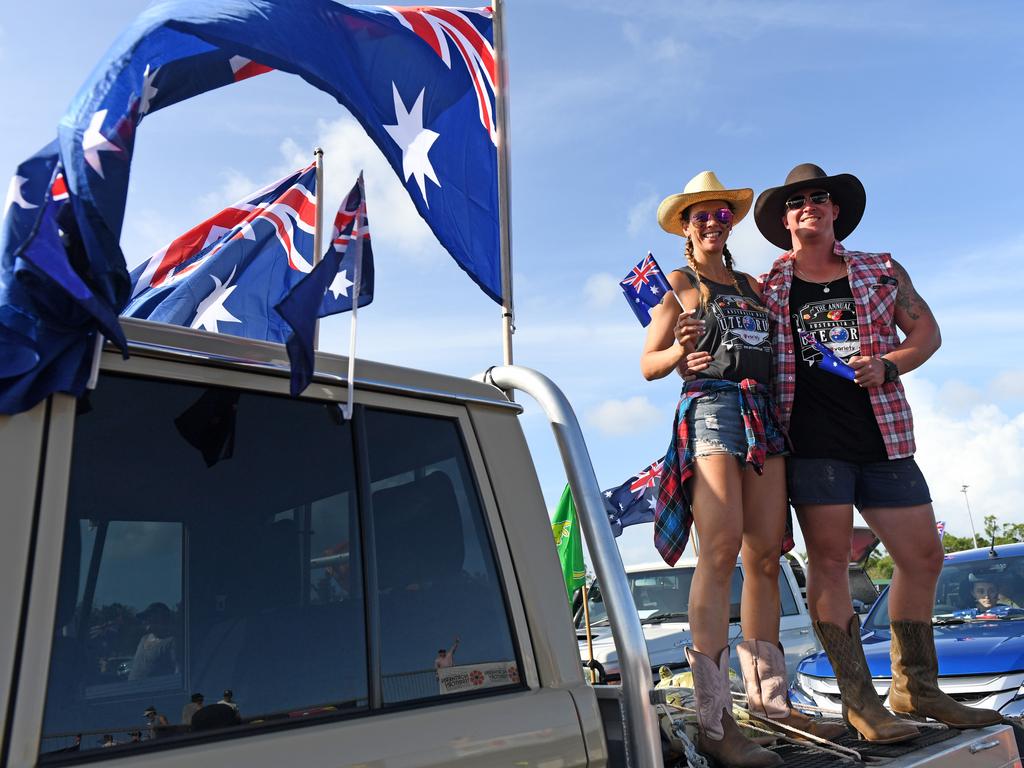 Shelley Rigby and Fraser Pettigrew at Hidden Valley for the annual Variety NT Australia Day Ute run. Picture: Che Chorley