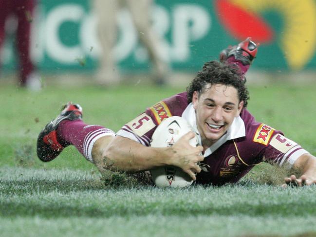 June 16th 2004 SPORT-GCB, Journalist: Trad DETAILS: State of Origin at Suncorp Stadium , pic of Billy Slater try Pic by: Michael Ross