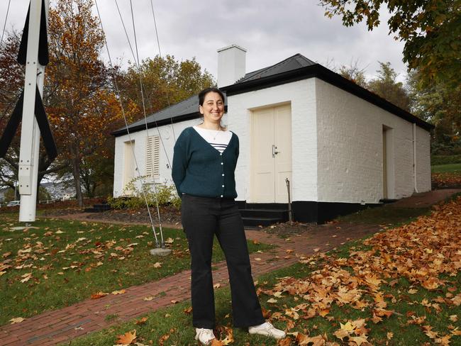 Camille Reynes museum curator Maritime Museum Tasmania at the cottage.  Maritime Museum Tasmania is reopening The Semaphore Cottage in Battery Point and is the oldest surviving building in the area built in 1818.  Picture: Nikki Davis-Jones
