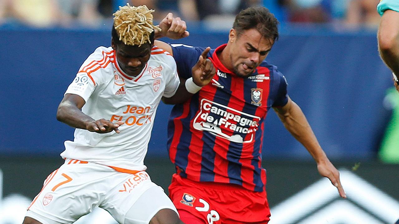 New Melbourne Victory signing Damien Da Silva (right) playing for Ligue 1 side Caen in 2016. Picture: Charly Triballeau/AFP