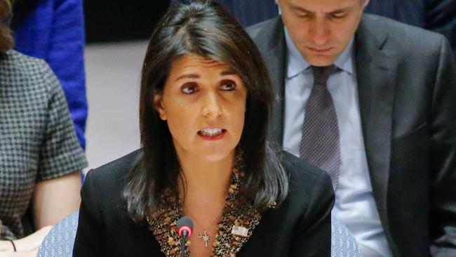 The US Ambassador to the UN Nikki Haley has issued a warning to allies over the recognition of Jerusalem. Picture: AFP