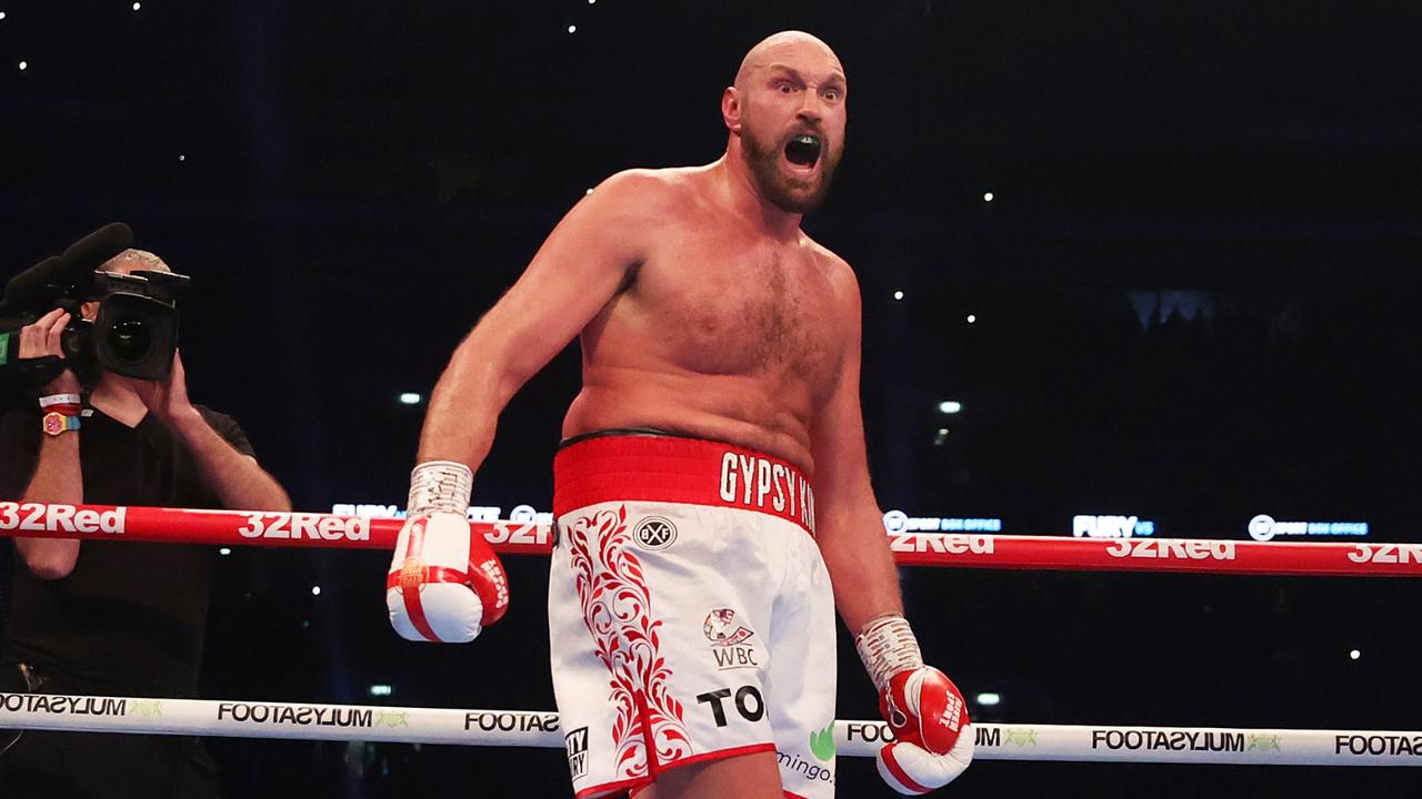 Fury celebrates after his KO victory over Dillian Whyte. (Photo by Julian Finney/Getty Images)