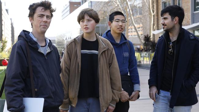 Students at UNSW are upset about the university’s move to trimesters. Pictured are students (from left) Gene Brownlie, Macy Reen, Paul Cheng and James Morched. Picture: Jennifer Soo