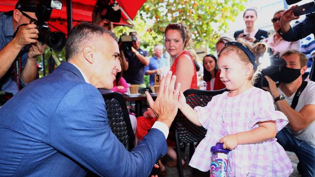 Premier Peter Malinauskas meets a young fan at Prospect. Picture: Kelly Barnes