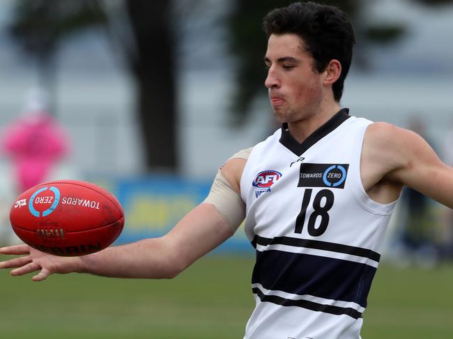 Sunny Brazier of the Jets snaps at goal during the TAC Cup match between the Western Jets and the Northern Knights played at Williamstown on Saturday 23rd June, 2018.