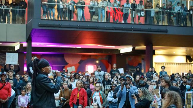 Protesters at a rally in Perth in solidarity with the US Black Lives Matter movement last Tuesday. Picture: AAP