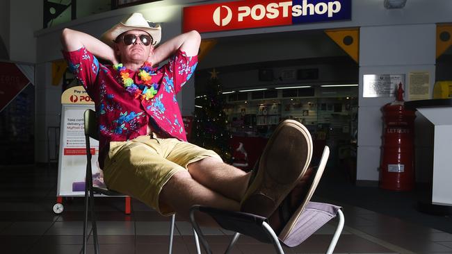 The author kicking back at the Darwin Post Office. He voted this the best airconditioning in Darwin and spent many contemplative days there, much to the disgust of management. Picture: Hels Orr