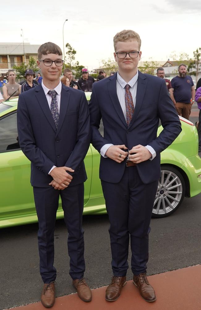 Kobe Palmer and Dillyn O’Rourke arriving at the 2023 Kingaroy State High School formal.