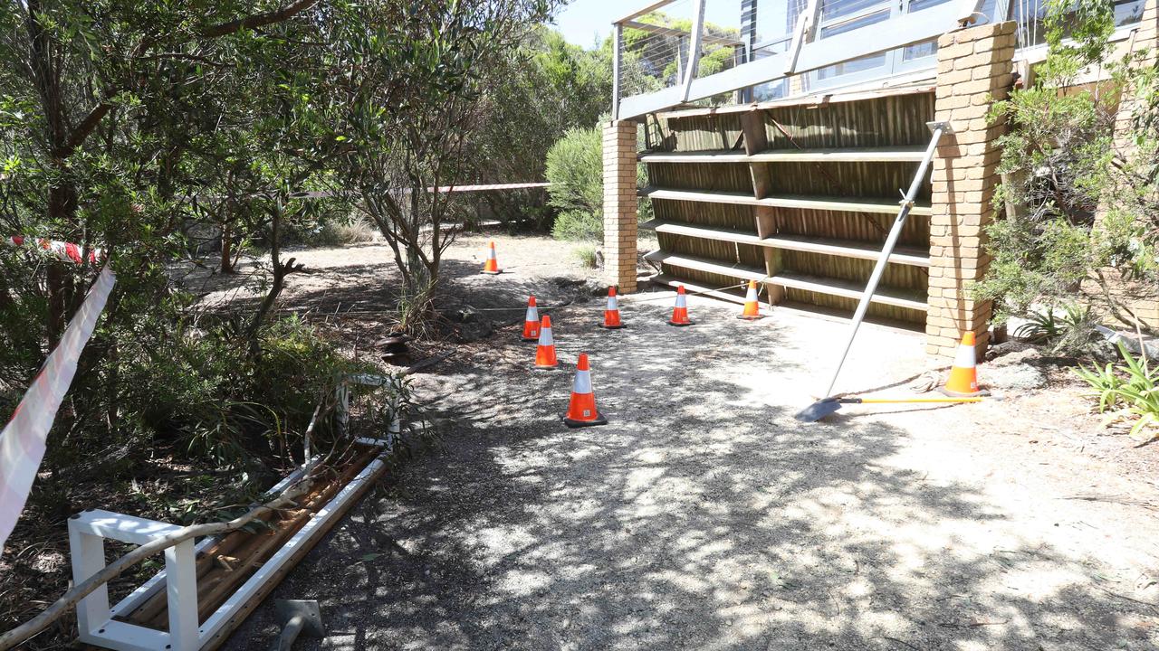 A balcony has collapsed at a two-storey property near the beach in Anglesea. Picture: Alan Barber