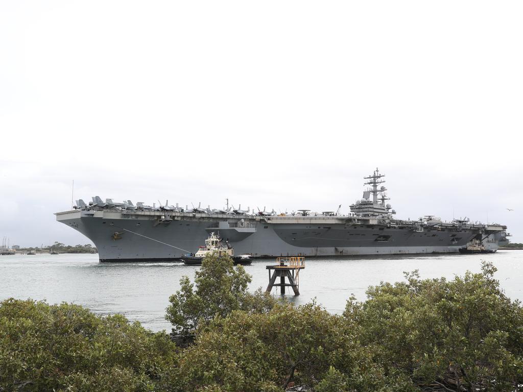 The USS Ronald Reagan arrives in Brisbane. Pic Peter Wallis