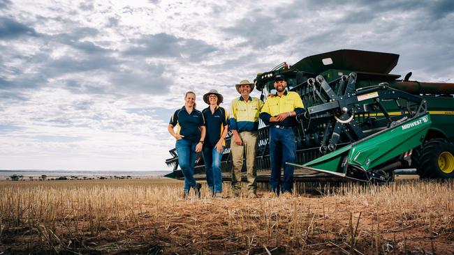 Lisa, Heather, Graeme and Tristan Baldock on their 6000ha farm at Buckleboo. Picture: Robert Lang