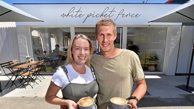 GOOD VIBES: Adam Gaudion and Caity Dewar are the co-owners of Caloundra's newest cafe on Bulcock Street, White Picket Fence. Picture: Patrick Woods