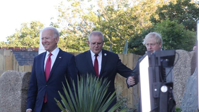 Scott Morrison meets with Boris Johnson and Joe Biden for discussions involving AUKUS.