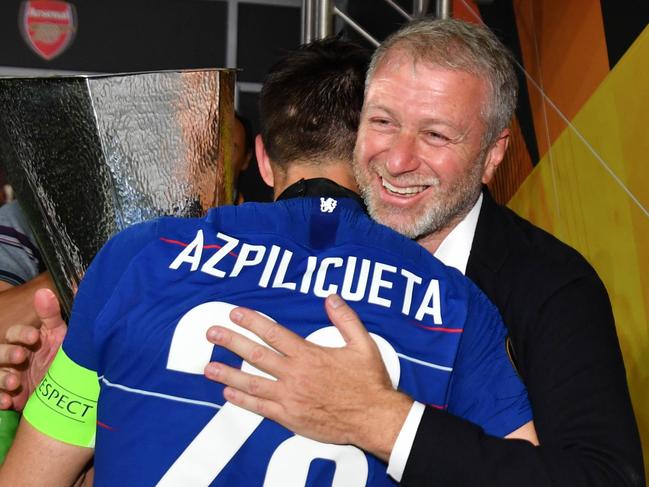 Chelsea owner Roman Abramovich and Cesar Azpilicueta after winning the UEFA Europa League final in 2019. Picture: Harold Cunningham – UEFA/UEFA via Getty Images