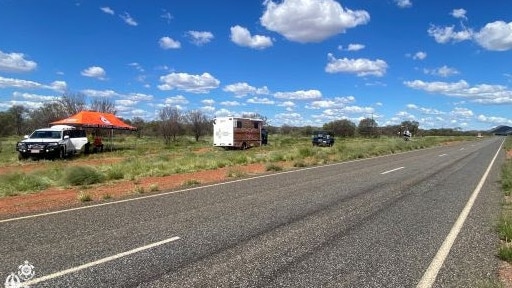 NT Police set up search area around the Tanami Highway for missing 30-year-old woman Angie Fuller. Picture: NT Police