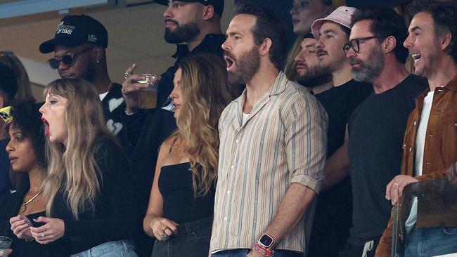 Taylor Swift, Blake Lively, Ryan Reynolds and Hugh Jackman were spotted together in a VIP suite at MetLife Stadium. Picture: Getty Images