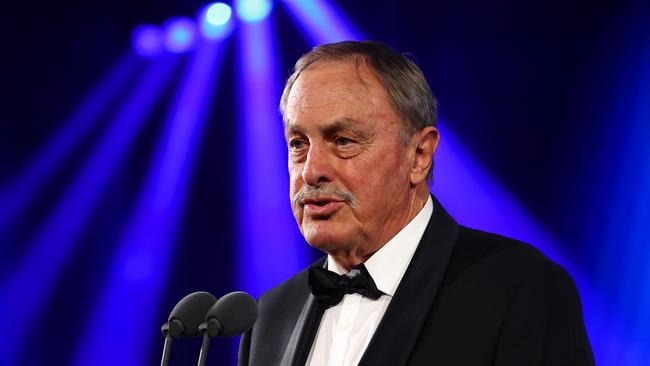 John Newcombe speaks at the ceremony named after him. (Photo by Graham Denholm/Getty Images for Tennis Australia)