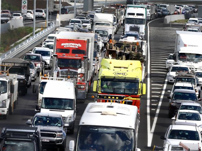 The new Gateway extension for northbound traffic has opened but has only moved the traffic jam up the road to the Deagon Deviation area, Brisbane Friday 22nd February 2019 Picture AAP/David Clark