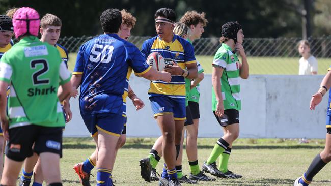 Action galleries of the junior rugby union grand finals, match played at Surfers Paradise Home Ground. Gold Coast Eagles Vs Currumbin Alligators under 16s division. Picture Mike Batterham