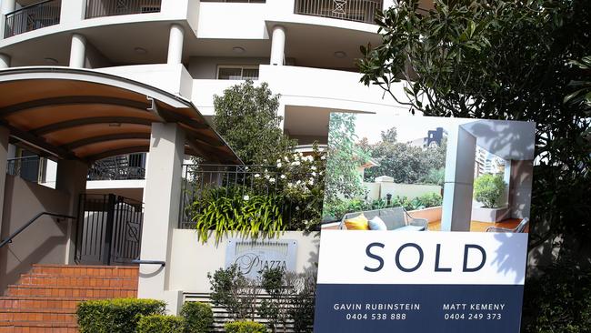 A general view of a apartment with a sold sign at Bondi Junction in Sydney's Eastern Suburbs as house prices continue to drop due to rising inflation. Picture: Gaye Gerard