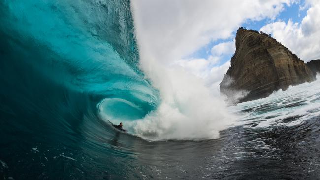 Tasmanian surfer Sam Lennox at Shipstern Bluff. Picture: Stu Gibson