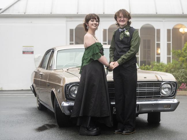 Graduate Alex Cupples arrives with his partner Sam Fitzpatrick to the Toowoomba Flexi School formal at Burke and Wills Hotel, Thursday, October 20, 2022. Picture: Kevin Farmer