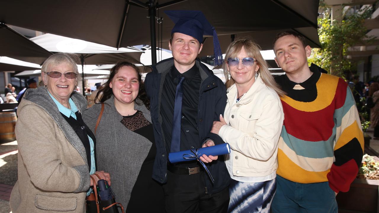 Jennifer James, Blaize Iffland-Buckley, Daniel James, Catherine James and Samuel James at Deakin University post-graduation celebrations on Friday afternoon. Picture: Alan Barber