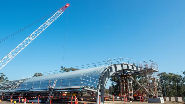 A big crane had to help build and dismantle the 330 tonne roof. Supplied.