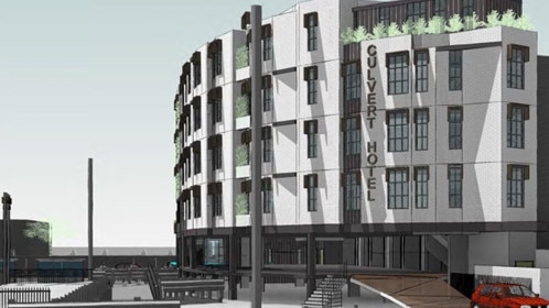 A development application has been received for the 62-room Culvert Hotel next to the cinemas but flood concerns could halt plans.