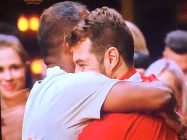 Sashi and Ben hug after they are confirmed as the grand finalists. Picture: Supplied