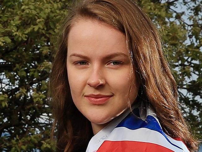 **** FRIDAY DAILY TEEGRAPH ONLY - DO NOT USE BEFORE TALKING TO STEVE MOORHOUSE **** ANZAC Centenary Day 4. Brigid Mackenzie from Sydney pictured at Beach Cemetery in Gallipoli before the 100th anniversary of the ANZAC landing.