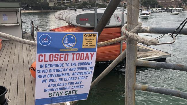 Businesses on the northern beaches like the Manly Kayak Centre are taking a financial hit after choosing to temporarily close due to the fast growing COVID outbreak. Picture: Jim O'Rourke.