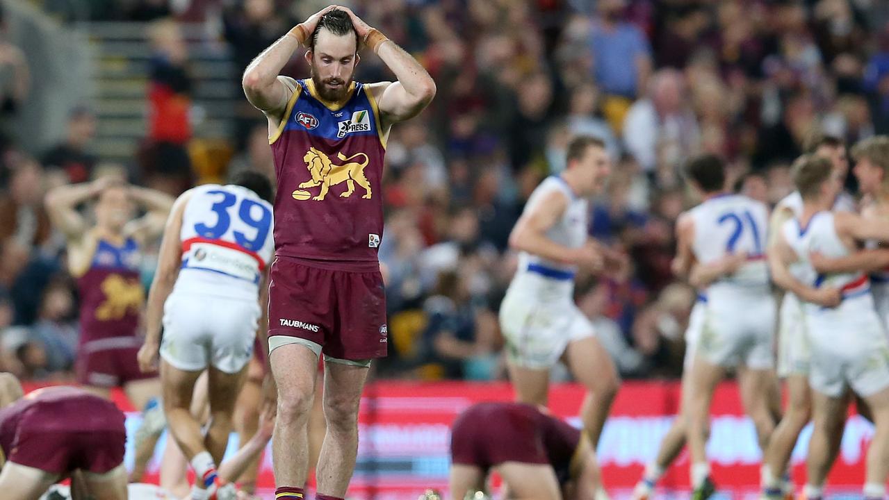BRISBANE, AUSTRALIA - SEPTEMBER 04: Darcy Gardiner of the Lions reacts to loosing the AFL 1st Semi Final match between Brisbane Lions and the Western Bulldogs at The Gabba on September 04, 2021 in Brisbane, Australia. (Photo by Jono Searle/AFL Photos/via Getty Images)