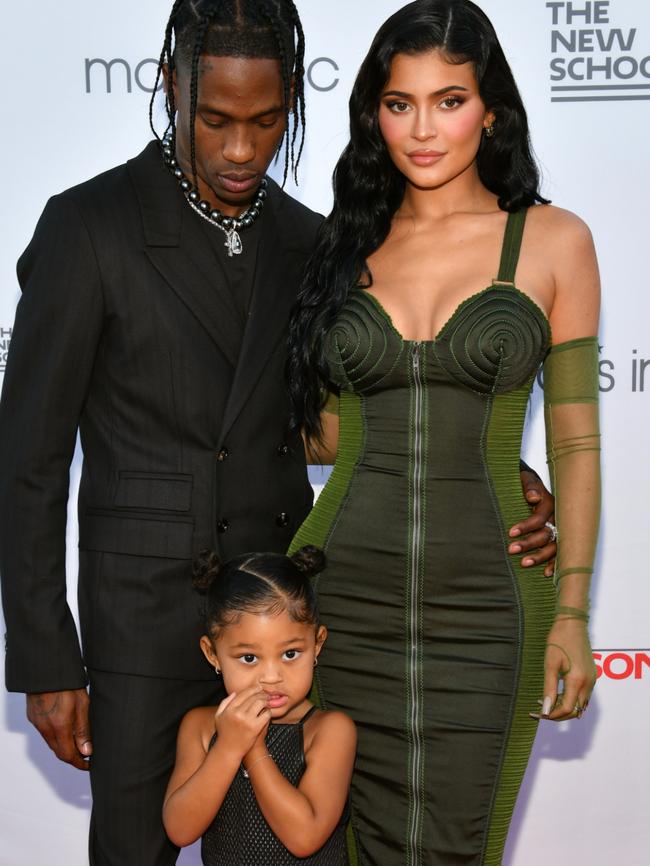 Kylie with her daughter Stormi and ex partner Travis Scott. Picture: Craig Barritt/Getty Images for The New School