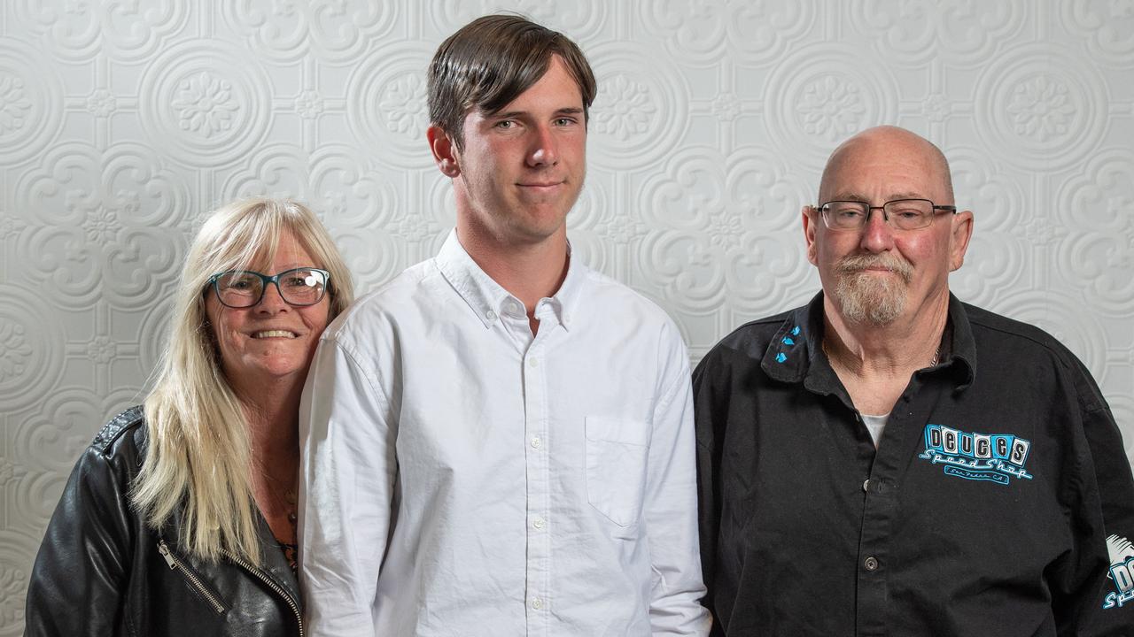 Cody Connor-Leach with Shirley and Robert Leech at the Nelson Park school graduation 2022. Picture: Brad Fleet